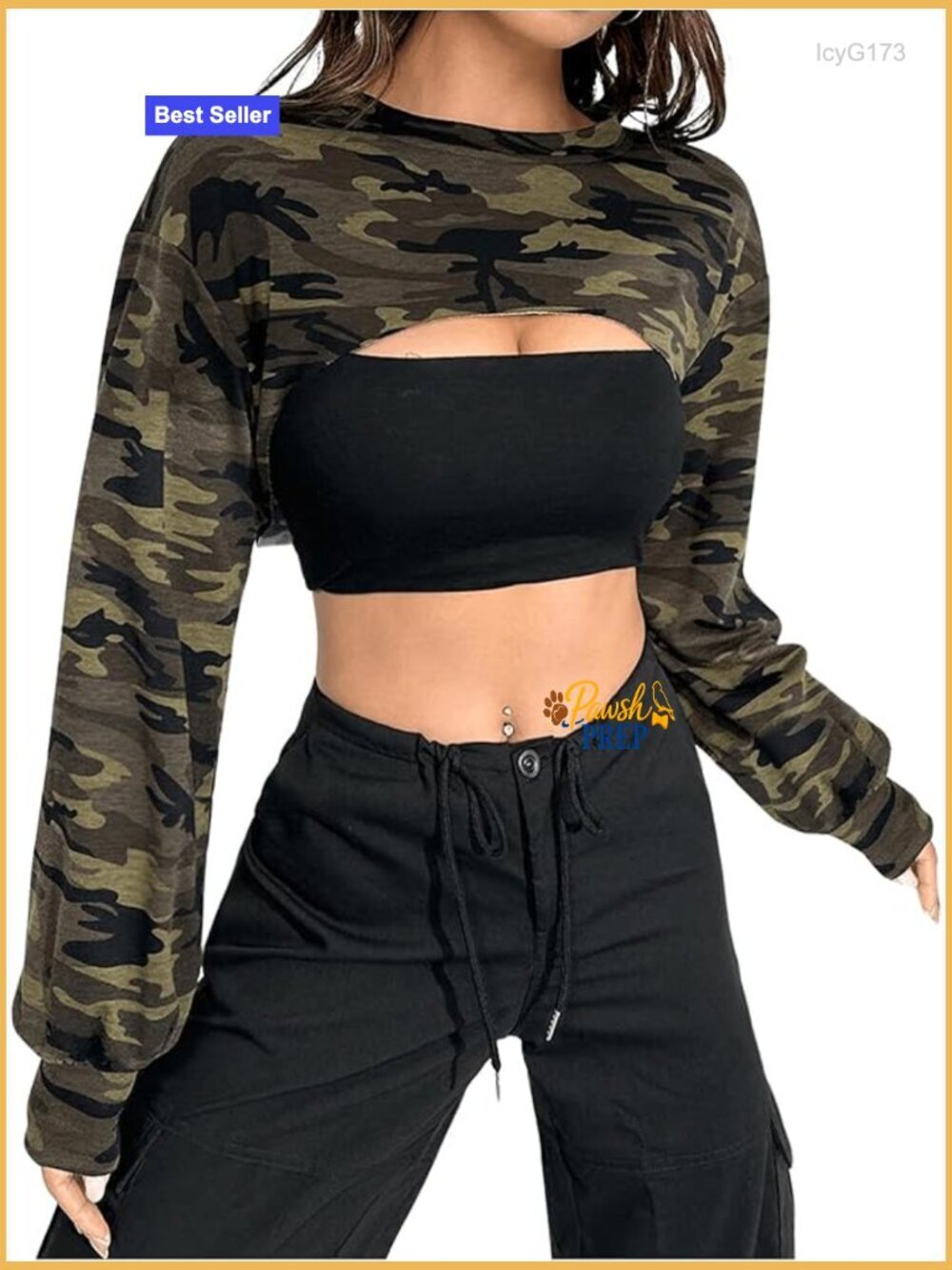 Long Sleeve Crop Sweatshirt Camo Print Crew Neck Drop Shoulder